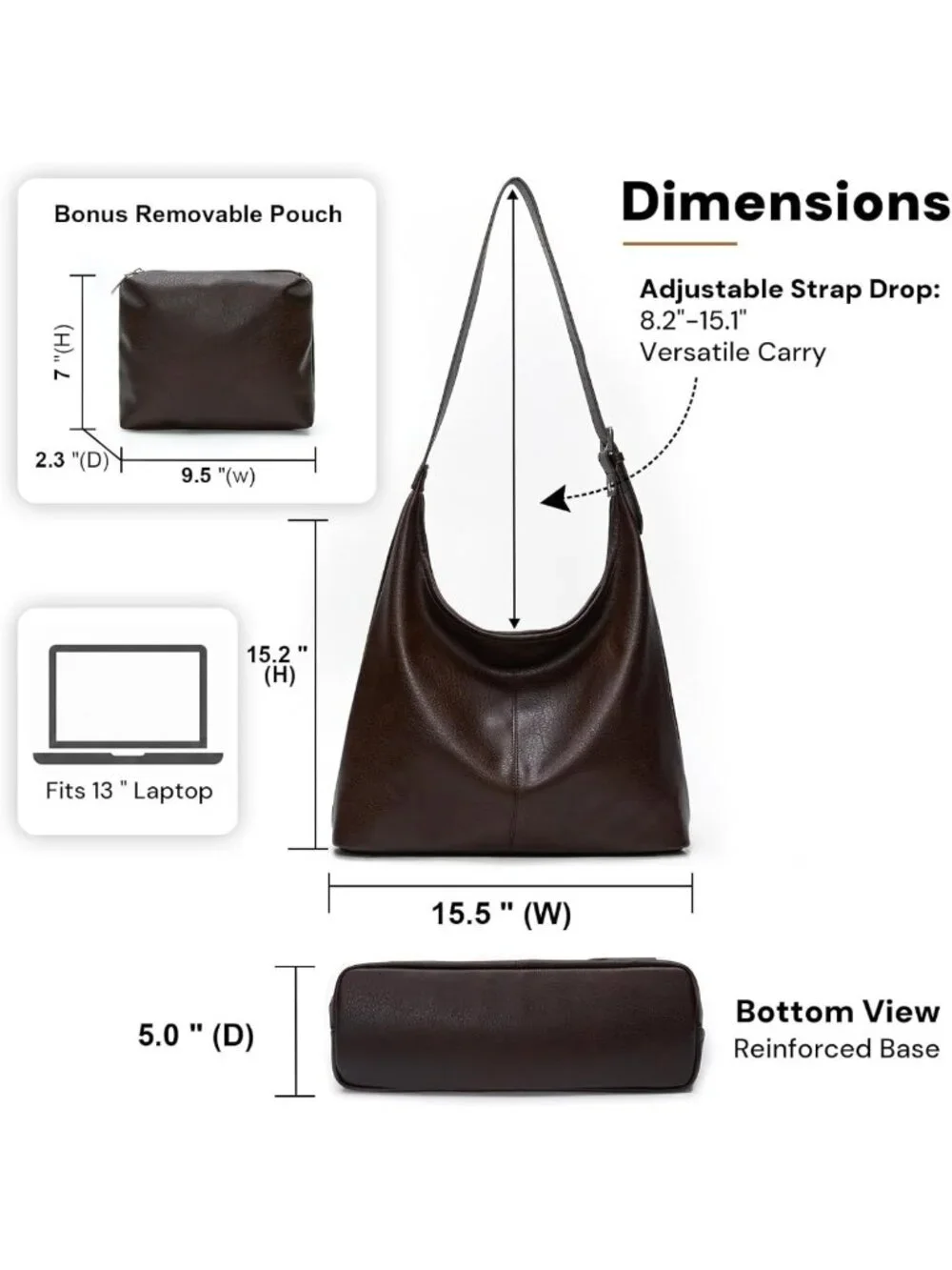 Vegan Leather Slouchy Hobo Bag for Women, Stylish Shoulder Tote with Pouch